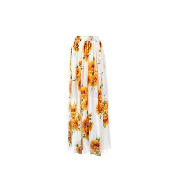 Medium Off White Sunflower Maxi Skirt Summer - Picture 1 of 7